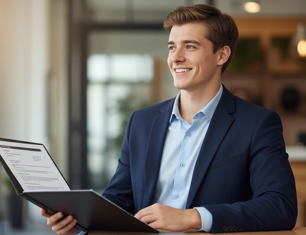 homem de blazer em busca do primeiro emprego